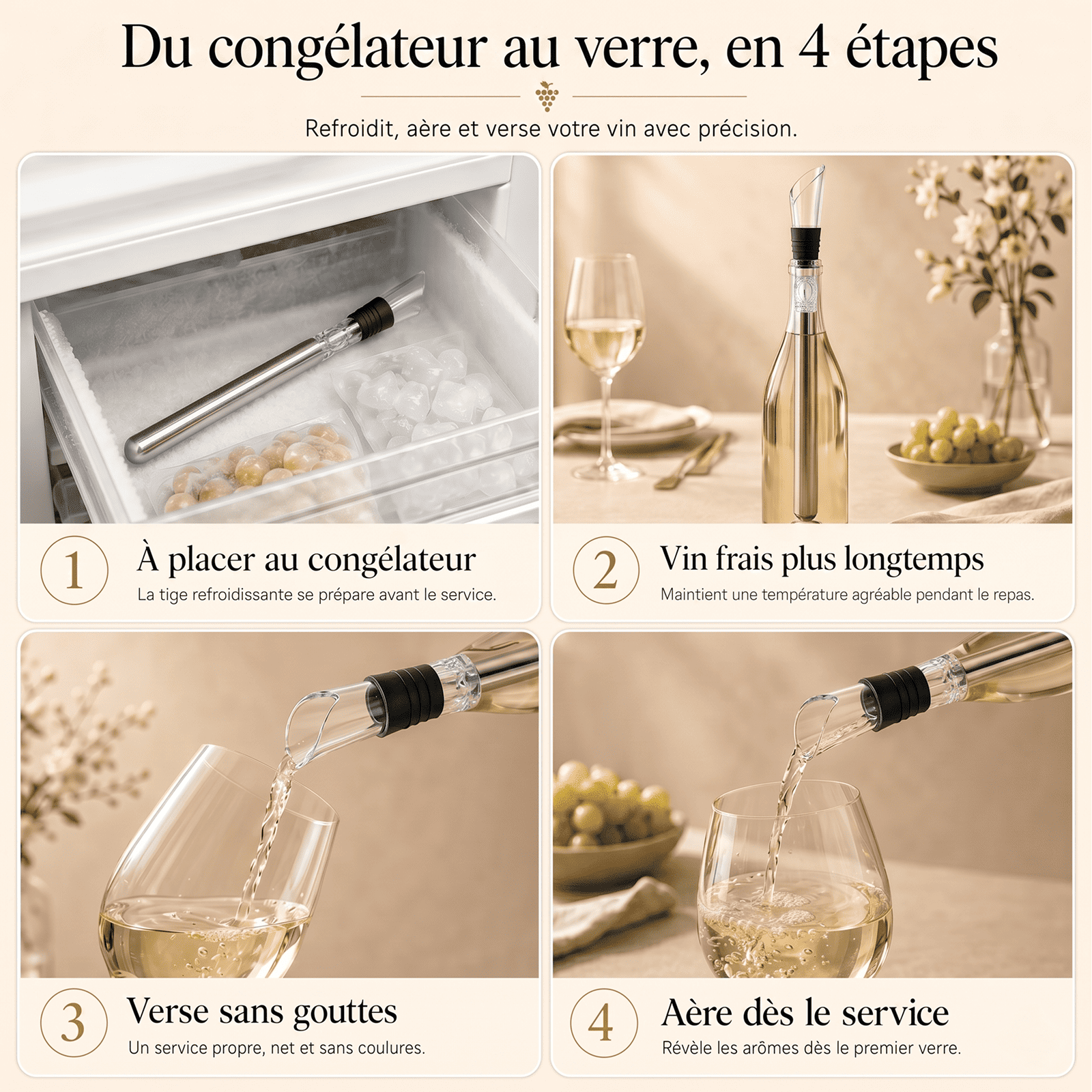 Rafraîchisseur à Vin 3-en-1 | Vin frais & service sans gouttes