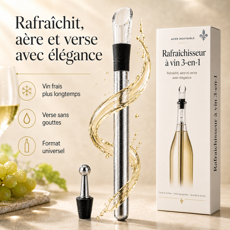 Rafraîchisseur à Vin 3-en-1 | Vin frais & service sans gouttes